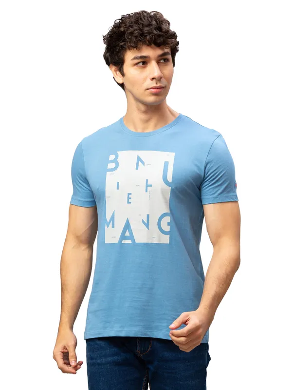 Being Human Regular Fit Men Crew Neck T-Shirts-Blue Jasper